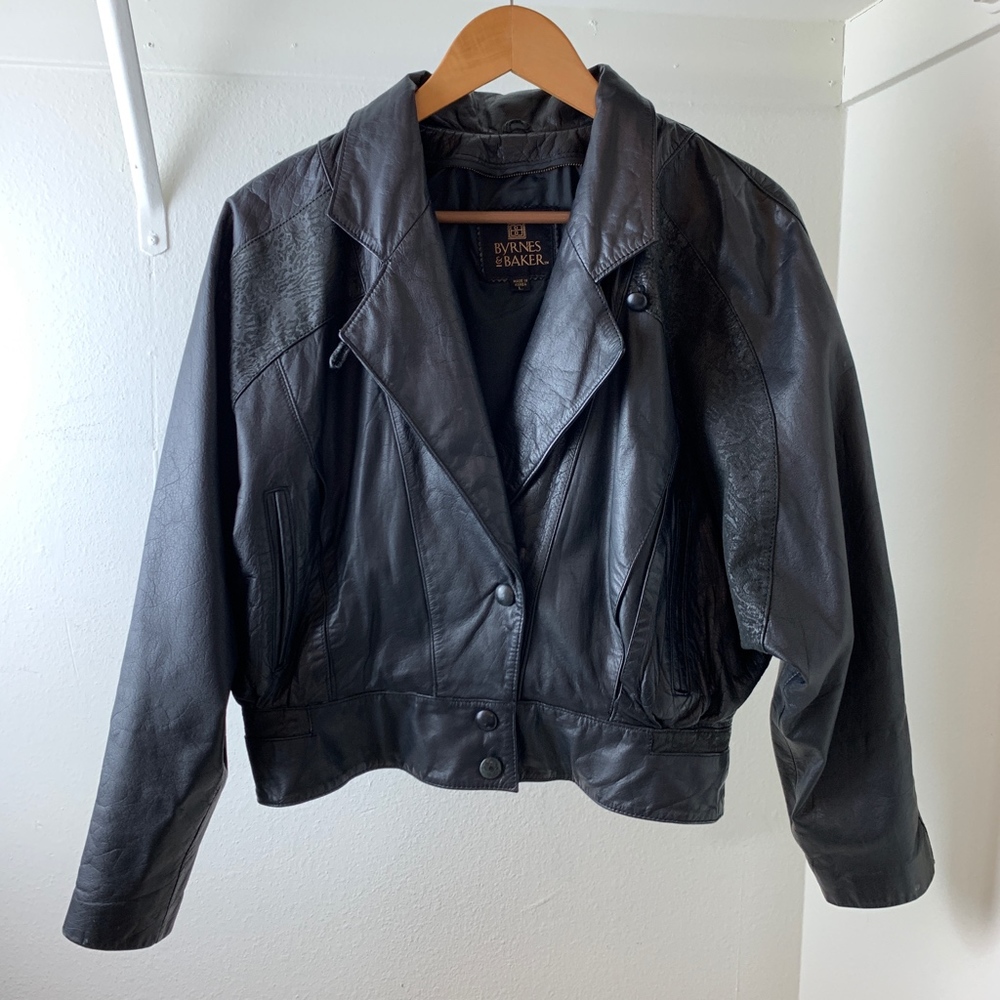 Black Leather Bomber Jacket size L